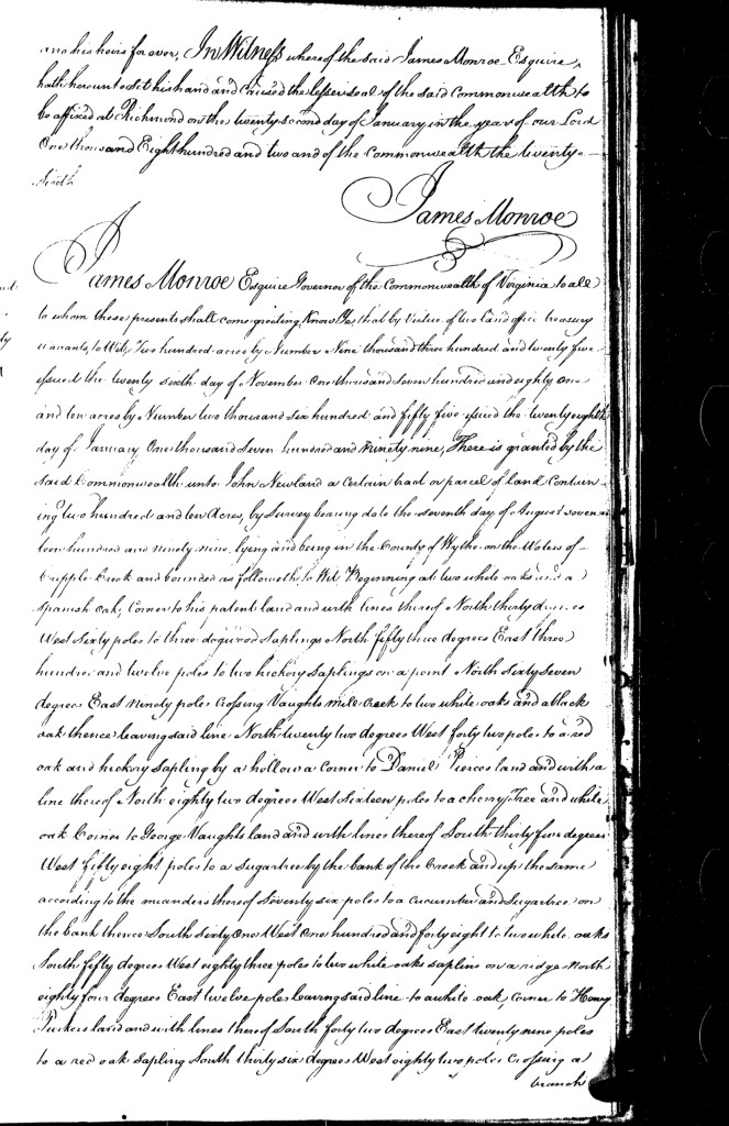 January 19, 1802 Land Grant to John Newland