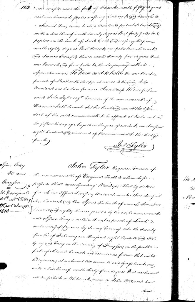 August 15, 1809 Land Grant to John Newland (Page 2)